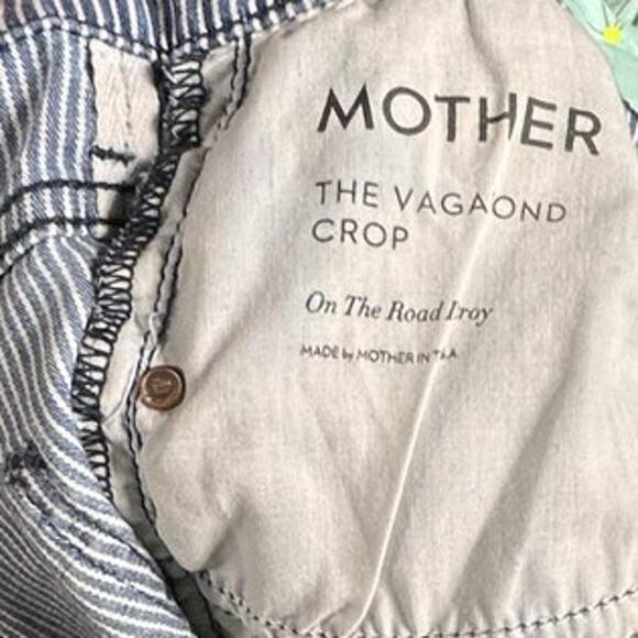 MOTHER The Vagabond Crop Jeans - On The Road Destroy Size 28 Blue white stripe - Picture 10 of 11